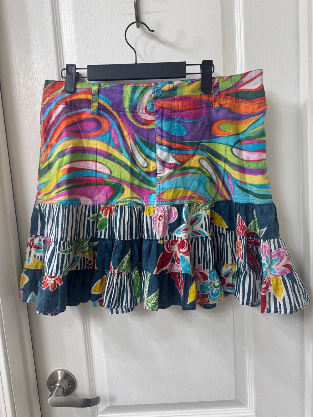 Jams World Multicolor Swirl & Floral Ruffle Mini Skirt